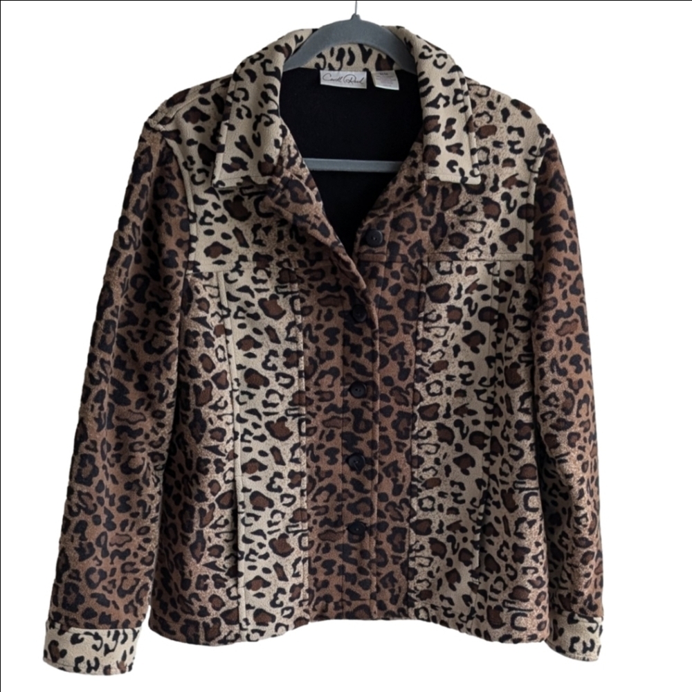 Vintage leopard print jacket fleece blazer collar buttons sz M/L